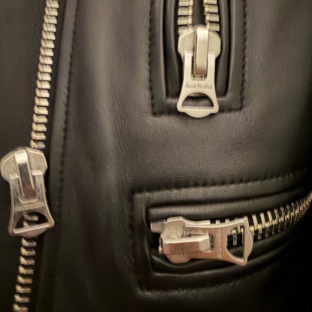 Acne Studios Black Leather Moto Jacket with Silver Hardware - Picture 3 of 3